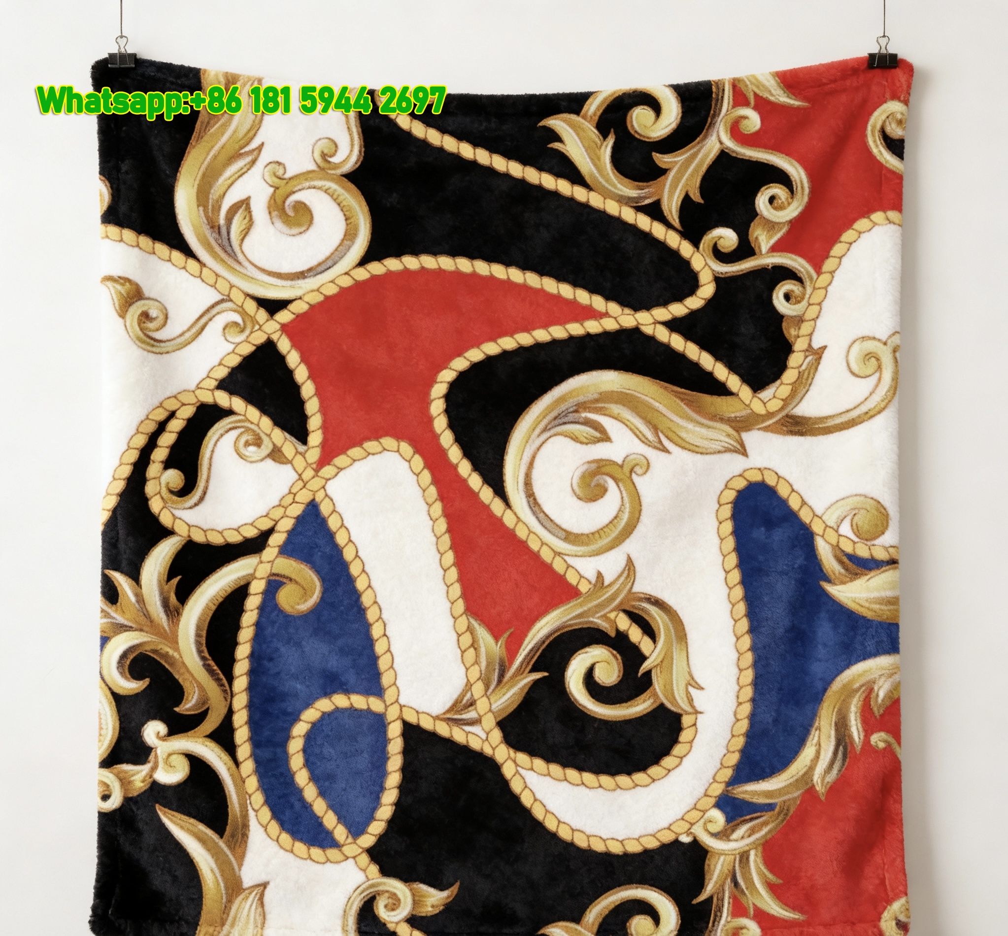 Hermes Luxury Baroque Gold Chain Flannel Throw Blanket IMG_5240
